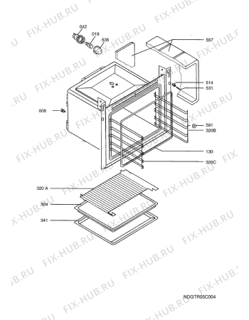 Взрыв-схема плиты (духовки) Electrolux EON50020W  DE  ENV06 - Схема узла Oven